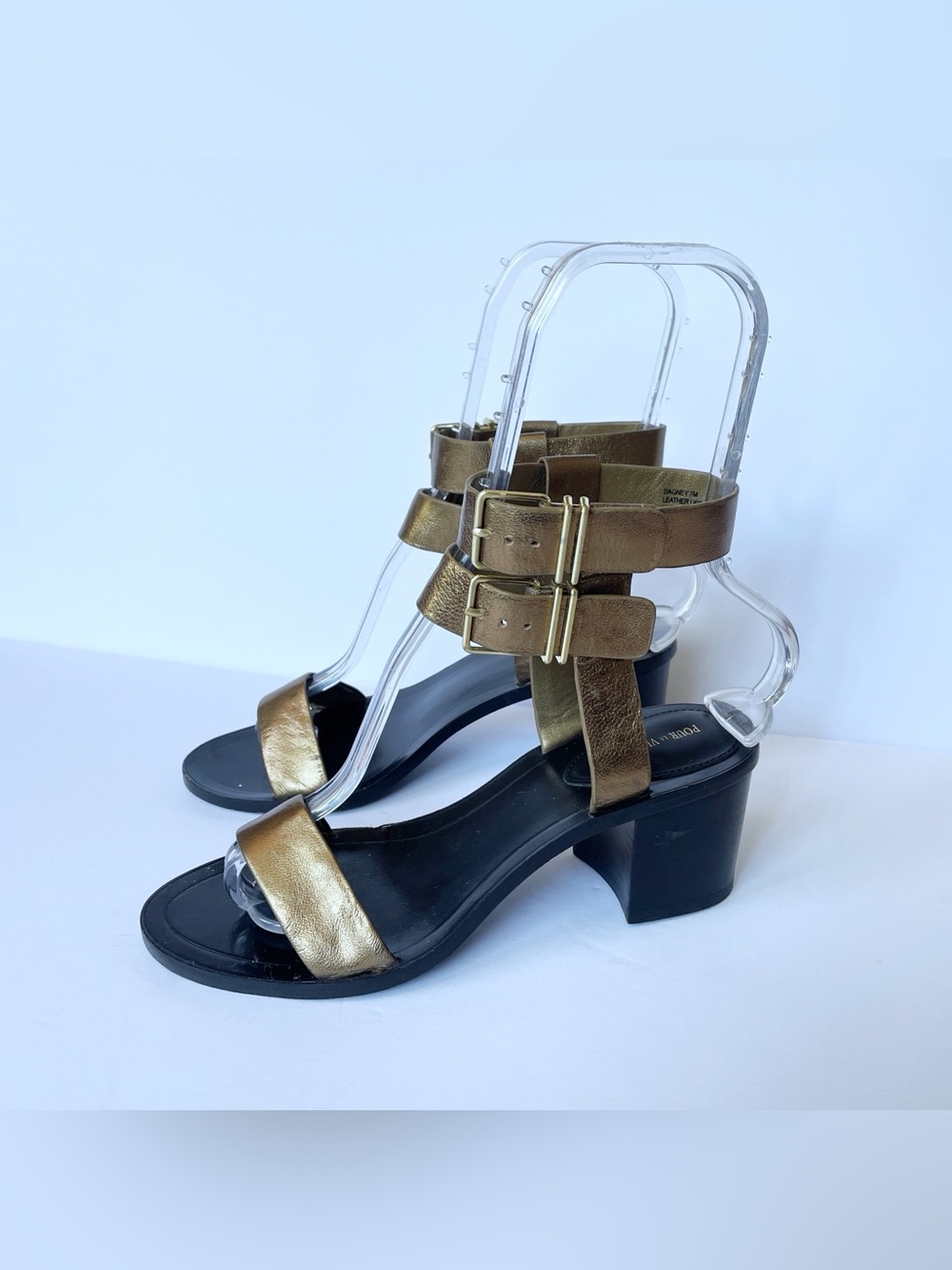 Pour La Victoire Dagney Metallic Gold Ankle-Strap Block Heel City Sandal Size 7